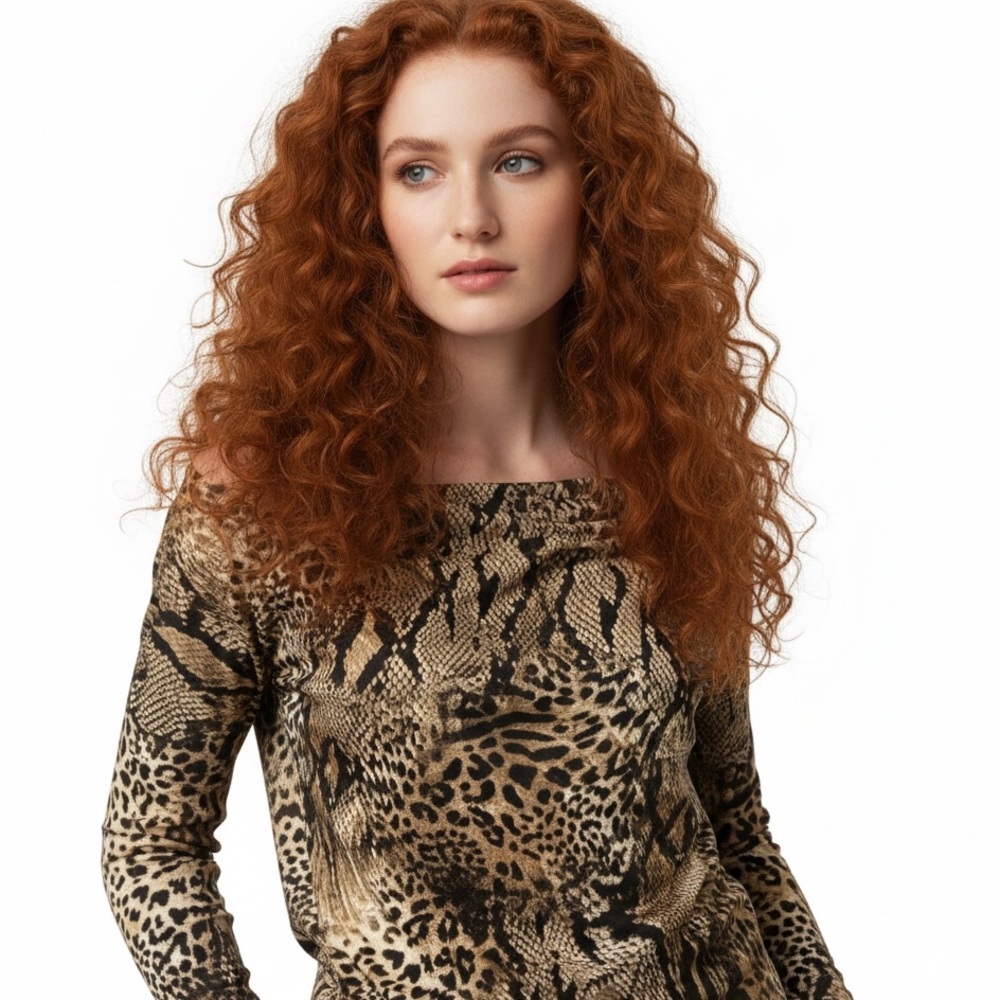 Bianca Nygard Mixed Animal Print Stretchy Long Sleeve Top Size 14